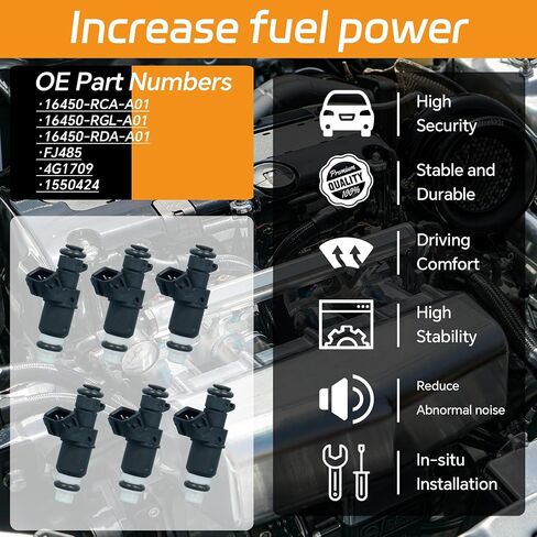 FJ485 8-holes Fuel Injectors Compatible with Acura MDX/TL, Honda Accord/Odyssey/Pilot/Ridgeline, 16450-RCA-A01 6pcs in Saudi Arabia