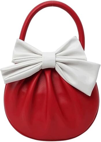 Mini Bow Purse Women Cute Pleated Faux Leather Top Handle Handbag Y2K Retro Chic Pocketbooks in Saudi Arabia