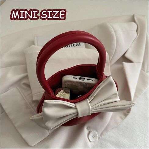 Mini Bow Purse Women Cute Pleated Faux Leather Top Handle Handbag Y2K Retro Chic Pocketbooks in Saudi Arabia