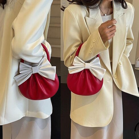 Mini Bow Purse Women Cute Pleated Faux Leather Top Handle Handbag Y2K Retro Chic Pocketbooks in Saudi Arabia