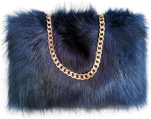FHQHTH Faux Fox Fur Purse Fuzzy Handbags for Women Evening Handbags Al alloy Shoulder Strap in Saudi Arabia