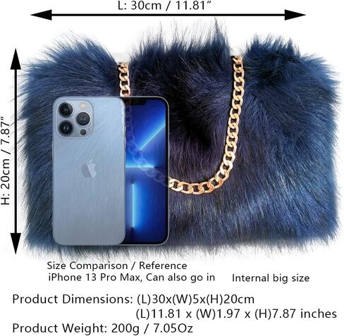 FHQHTH Faux Fox Fur Purse Fuzzy Handbags for Women Evening Handbags Al alloy Shoulder Strap in Saudi Arabia