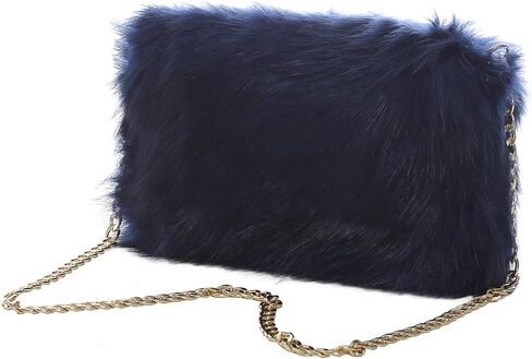FHQHTH Faux Fox Fur Purse Fuzzy Handbags for Women Evening Handbags Al alloy Shoulder Strap in Saudi Arabia