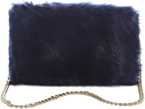 FHQHTH Faux Fox Fur Purse Fuzzy Handbags for Women Evening Handbags Al alloy Shoulder Strap in Saudi Arabia