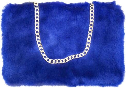 FHQHTH Faux Fox Fur Purse Fuzzy Handbags for Women Evening Handbags Al alloy Shoulder Strap in Saudi Arabia