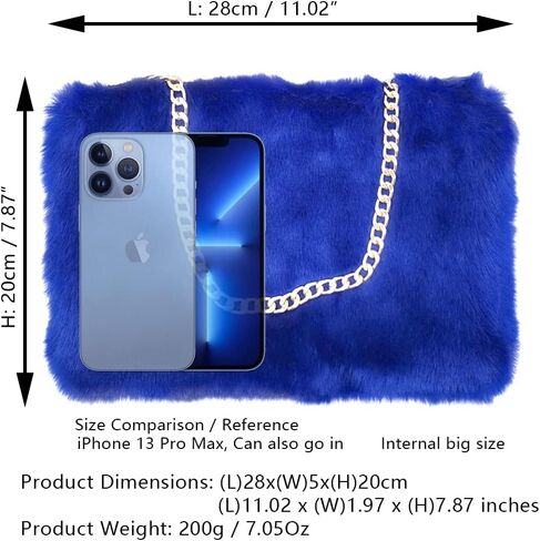 FHQHTH Faux Fox Fur Purse Fuzzy Handbags for Women Evening Handbags Al alloy Shoulder Strap in Saudi Arabia