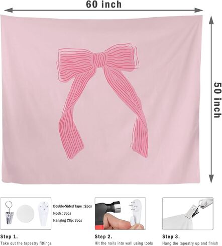 Coquette Pink Bow Preppy نسيج الجدار شنقا، جرلي Preppy القوس غرفة جدار بطانية ديكور لغرفة النوم النوم، 50x60 بوصة in Saudi Arabia