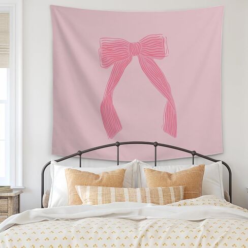 Coquette Pink Bow Preppy نسيج الجدار شنقا، جرلي Preppy القوس غرفة جدار بطانية ديكور لغرفة النوم النوم، 50x60 بوصة in Saudi Arabia