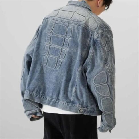 Men's American Loose Hole Denim Jacket Coat Motorcycle Jean Jacket in Saudi Arabia