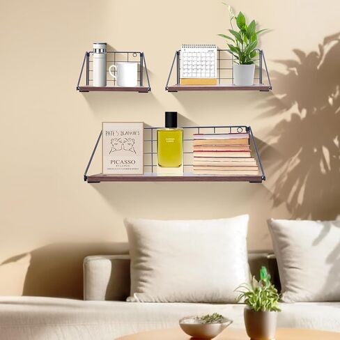 Floating Shelves Set of 3 (7.8/11.8/15.8 Inch) - No Drill Multi-Mount Wall Shelves for Bathroom, Kitchen, Living Room- Rustic Brown Solid Wood Storage Shelves-l Space-Saving Farmhouse Decor in Saudi Arabia