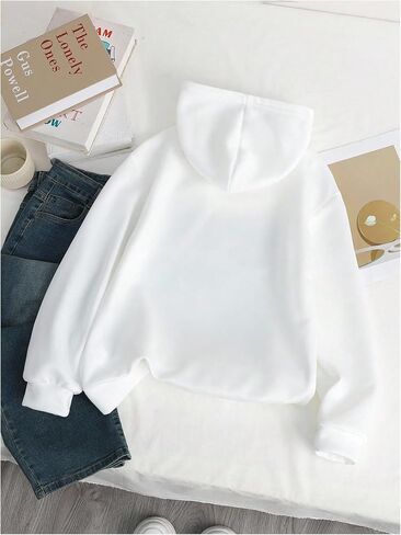 SweatyRocks Women's Oversized Hoodies Sweatshirt Rhinestone Pearl Bow Long Sleeve Thermal Lined Shirt Top in Saudi Arabia