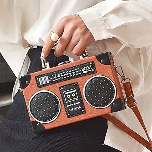 Vintage Radio Clutch Handbag Leather Top Handle Crossbody Shoulder Bag in Saudi Arabia