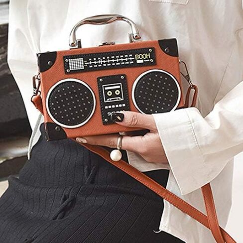 Vintage Radio Clutch Handbag Leather Top Handle Crossbody Shoulder Bag in Saudi Arabia