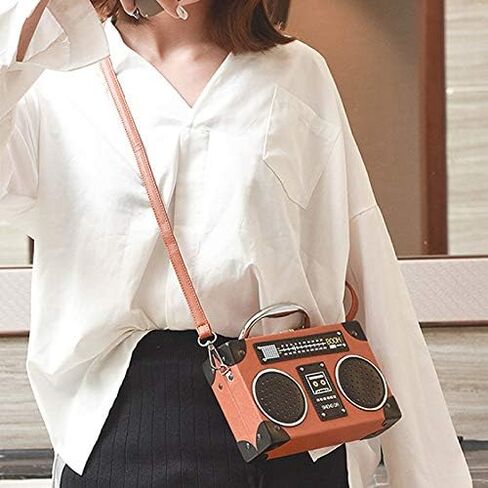 Vintage Radio Clutch Handbag Leather Top Handle Crossbody Shoulder Bag in Saudi Arabia