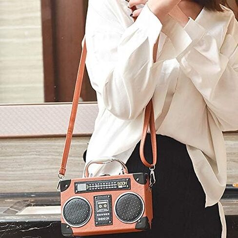 Vintage Radio Clutch Handbag Leather Top Handle Crossbody Shoulder Bag in Saudi Arabia