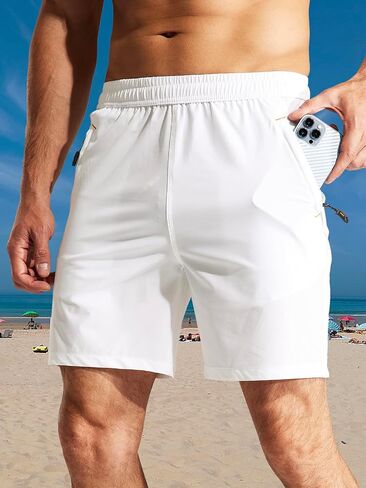 Men's Athletic Running Shorts Quick Dry Workout Gym Shorts 7" Lightweight Sports Basketball Tennis Hiking, Zipper Pocket in Saudi Arabia