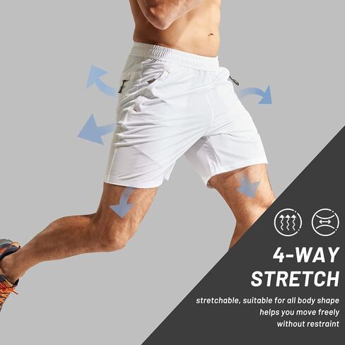 Men's Athletic Running Shorts Quick Dry Workout Gym Shorts 7" Lightweight Sports Basketball Tennis Hiking, Zipper Pocket in Saudi Arabia