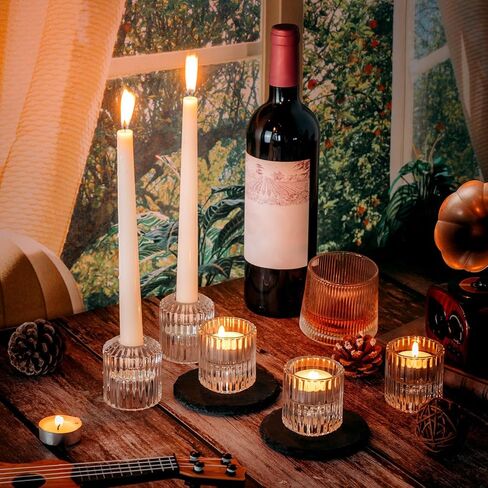 24 Pieces Glass Candlestick Holders Clear Candle Holders Bulk Crystal Ribbed Votive Candle Holders for Taper Candles,Pillar Candles and Tealight Candles in Kuwait