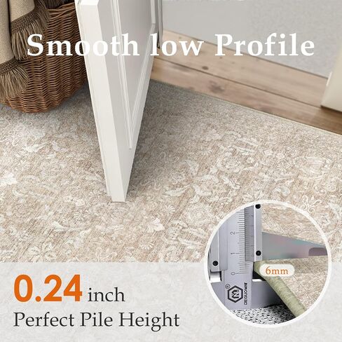 8x10 Area Rug Washable Vintage Living Room Bedroom Carpet Indoor Large Non Slip Soft Low Pile Thin Beige Rug Retro Accent Throw Office Dining Room in Kuwait