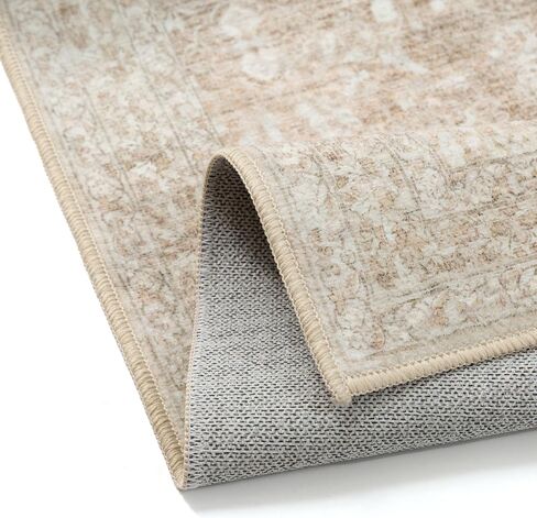 8x10 Area Rug Washable Vintage Living Room Bedroom Carpet Indoor Large Non Slip Soft Low Pile Thin Beige Rug Retro Accent Throw Office Dining Room in Kuwait