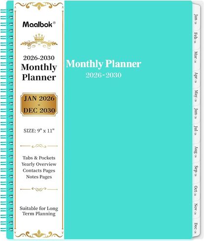 2024-2029 Monthly Planner/Calendar - Jul 2024 - Jun 2029, 5 Year Monthly Planner with Tabs & Celebrity Quotes, 9" x 11", Famous Quotes, Two-Side Pocket, Suitable for Long-Term Planning, Black in Kuwait