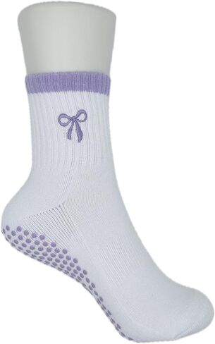 Cute Non-Slip Crew Socks with Embroidered Design - Anti-Skid Yoga, Pilates, Lagree, Barre, Dance - Socks with Grips in Kuwait