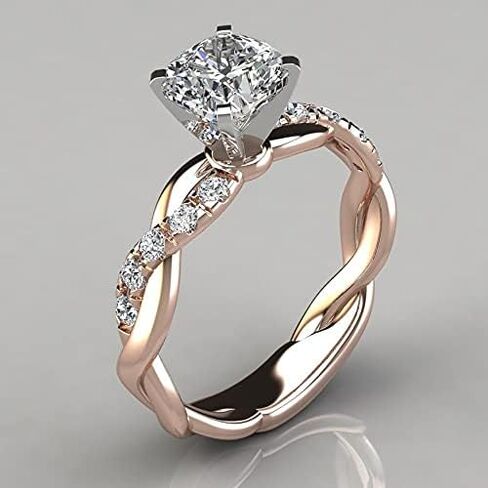 Rose gold two-tone princess square diamond ring, engagement ring for women in Saudi Arabia