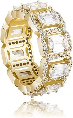 14K Gold Rectangular Emerald Cut Ring, Mossanite Hip-Hop Style Men's Ring, A Symbol of Power and Prestige,Dad Gift in Kuwait