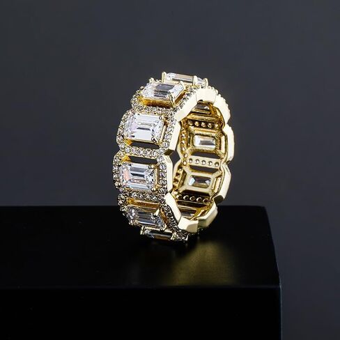 14K Gold Rectangular Emerald Cut Ring, Mossanite Hip-Hop Style Men's Ring, A Symbol of Power and Prestige,Dad Gift in Kuwait