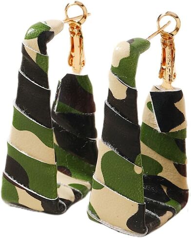 Chunky Leopard Leather Earrings Bohemia Camouflage Leather Dangle Earrings Chunky Rectangle Black White Zebra Print Earring Handmade Vintage Faux Leathers Statement Earring Boho Style Jewelry in Kuwait