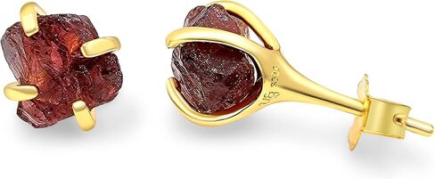 Real Raw White Diamond gemstone stud earrings with yellow gold over 925 sterling silver, 6 to 7mm rough genuine quality April birthstone gift for her, Uniquelan Jewelry (black-diamond) in Kuwait