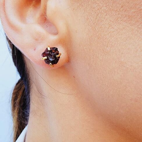 Real Raw White Diamond gemstone stud earrings with yellow gold over 925 sterling silver, 6 to 7mm rough genuine quality April birthstone gift for her, Uniquelan Jewelry (black-diamond) in Kuwait