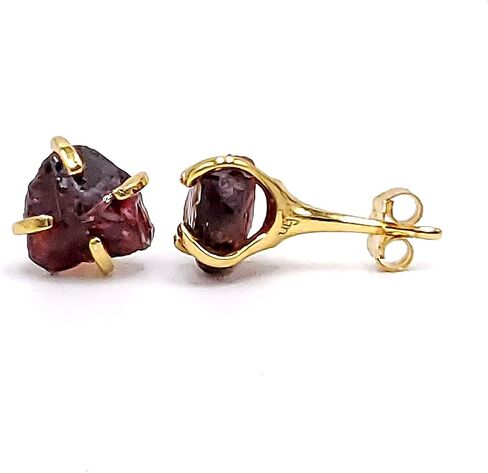 Real Raw White Diamond gemstone stud earrings with yellow gold over 925 sterling silver, 6 to 7mm rough genuine quality April birthstone gift for her, Uniquelan Jewelry (black-diamond) in Kuwait