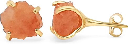 Real Raw White Diamond gemstone stud earrings with yellow gold over 925 sterling silver, 6 to 7mm rough genuine quality April birthstone gift for her, Uniquelan Jewelry (black-diamond) in Kuwait