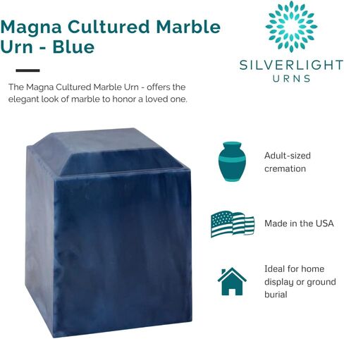 Magna Blue Cultured Marble Urn - Adult Size - Cremation Urns for Human Ashes - Ground Burial, Home Memorial and Funeral in Kuwait