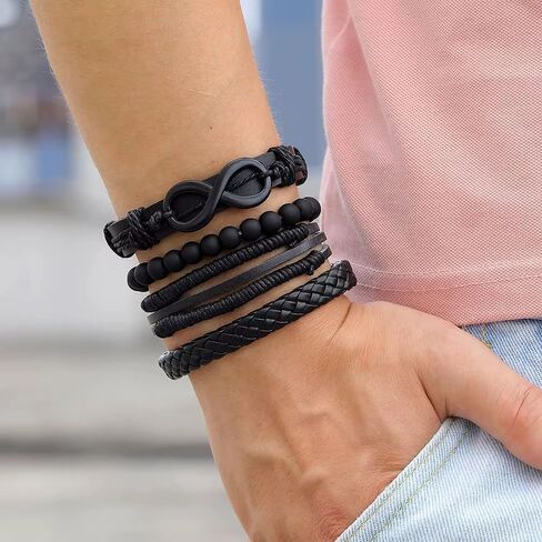 4 Piece Leather Infinity Bracelet Set in Saudi Arabia