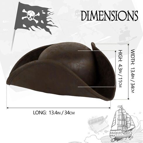 MCJC Pirate Hat ، Pirates of the Caribbean Parchandise ، لإكسسوارات الأزياء الاستعمارية للبالغين. in Saudi Arabia