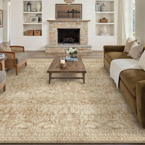 8x10 Area Rug Washable Vintage Living Room Bedroom Carpet Indoor Large Non Slip Soft Low Pile Thin Beige Rug Retro Accent Throw Office Dining Room in Kuwait