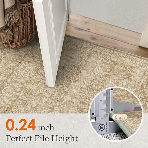 8x10 Area Rug Washable Vintage Living Room Bedroom Carpet Indoor Large Non Slip Soft Low Pile Thin Beige Rug Retro Accent Throw Office Dining Room in Kuwait