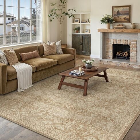 8x10 Area Rug Washable Vintage Living Room Bedroom Carpet Indoor Large Non Slip Soft Low Pile Thin Beige Rug Retro Accent Throw Office Dining Room in Kuwait