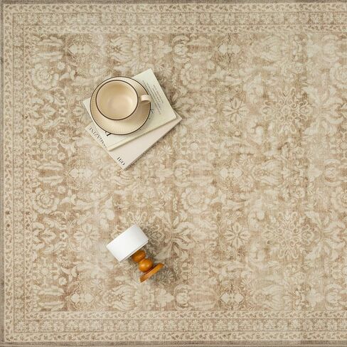 8x10 Area Rug Washable Vintage Living Room Bedroom Carpet Indoor Large Non Slip Soft Low Pile Thin Beige Rug Retro Accent Throw Office Dining Room in Kuwait
