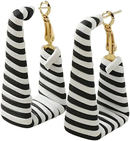 Chunky Leopard Leather Earrings Bohemia Camouflage Leather Dangle Earrings Chunky Rectangle Black White Zebra Print Earring Handmade Vintage Faux Leathers Statement Earring Boho Style Jewelry in Kuwait