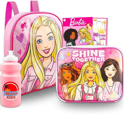Barbie Mini Backpack with Lunch Box for Girls - Bundle with 11" School Bag, Lunch Bag Plus Tattoos, Water Bottle, and More | Barbie Girls Backpack Elementary School in Saudi Arabia
