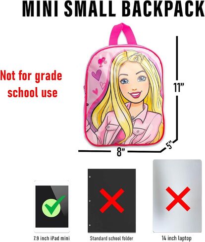 Barbie Mini Backpack with Lunch Box for Girls - Bundle with 11" School Bag, Lunch Bag Plus Tattoos, Water Bottle, and More | Barbie Girls Backpack Elementary School in Saudi Arabia