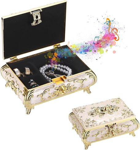 ELLDOO Vintage Music Box, Beige Metal Musical Jewelry Box Keepsake Box, Small Trinket Jewelry Storage Box Gift for Girl Women (Tune: You are My Sunshine), Red Rose Pattern, Large in Saudi Arabia
