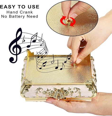 ELLDOO Vintage Music Box, Beige Metal Musical Jewelry Box Keepsake Box, Small Trinket Jewelry Storage Box Gift for Girl Women (Tune: You are My Sunshine), Red Rose Pattern, Large in Saudi Arabia