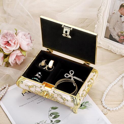 ELLDOO Vintage Music Box, Beige Metal Musical Jewelry Box Keepsake Box, Small Trinket Jewelry Storage Box Gift for Girl Women (Tune: You are My Sunshine), Red Rose Pattern, Large in Saudi Arabia