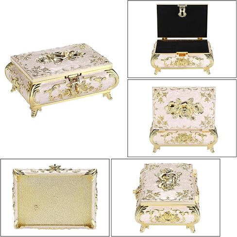 ELLDOO Vintage Music Box, Beige Metal Musical Jewelry Box Keepsake Box, Small Trinket Jewelry Storage Box Gift for Girl Women (Tune: You are My Sunshine), Red Rose Pattern, Large in Saudi Arabia
