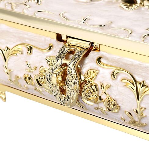 ELLDOO Vintage Music Box, Beige Metal Musical Jewelry Box Keepsake Box, Small Trinket Jewelry Storage Box Gift for Girl Women (Tune: You are My Sunshine), Red Rose Pattern, Large in Saudi Arabia