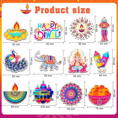 HOWAF 36pcs Happy Diwali Decoration Wooden Hanging Ornaments, Diwali Wood Cutout Ornaments with Rope for Indian Theme Festival of Lights Party Decor, Deepavali Gift Pendant in Saudi Arabia